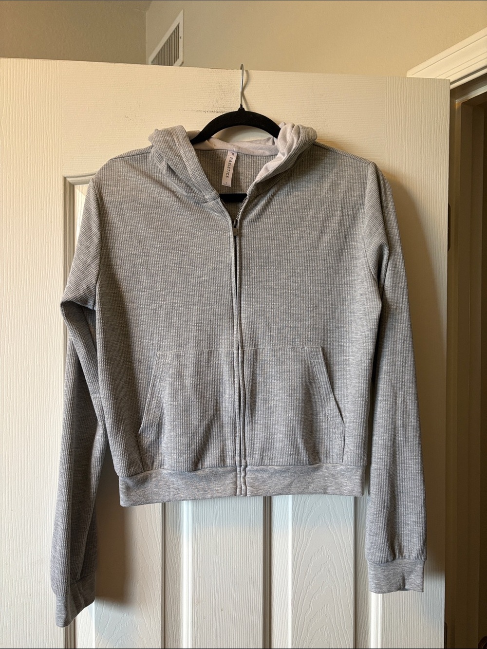 Fabletics Gray Cropped Hooded Full Zip Pockets Long Sleeve Ribbed Sweatshirt S